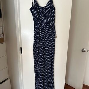 Navy Polka-Dot Twist-Front Wide-Leg Jumpsuit – Effortlessly Chic & Flattering